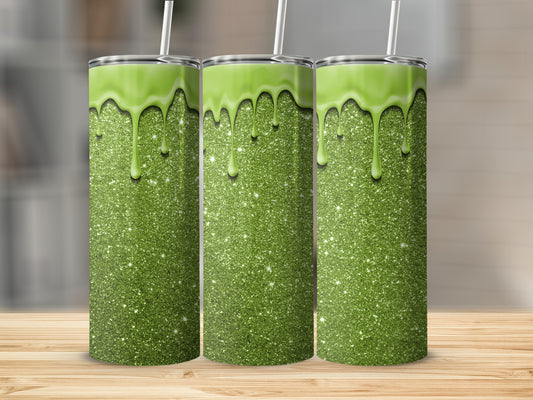 Sparkling Glitter Green with Dripping Effect Tumbler