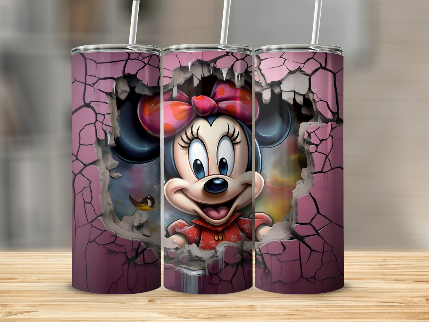 Minnie Mouse Cracked Wall Tumbler Cartoon Design