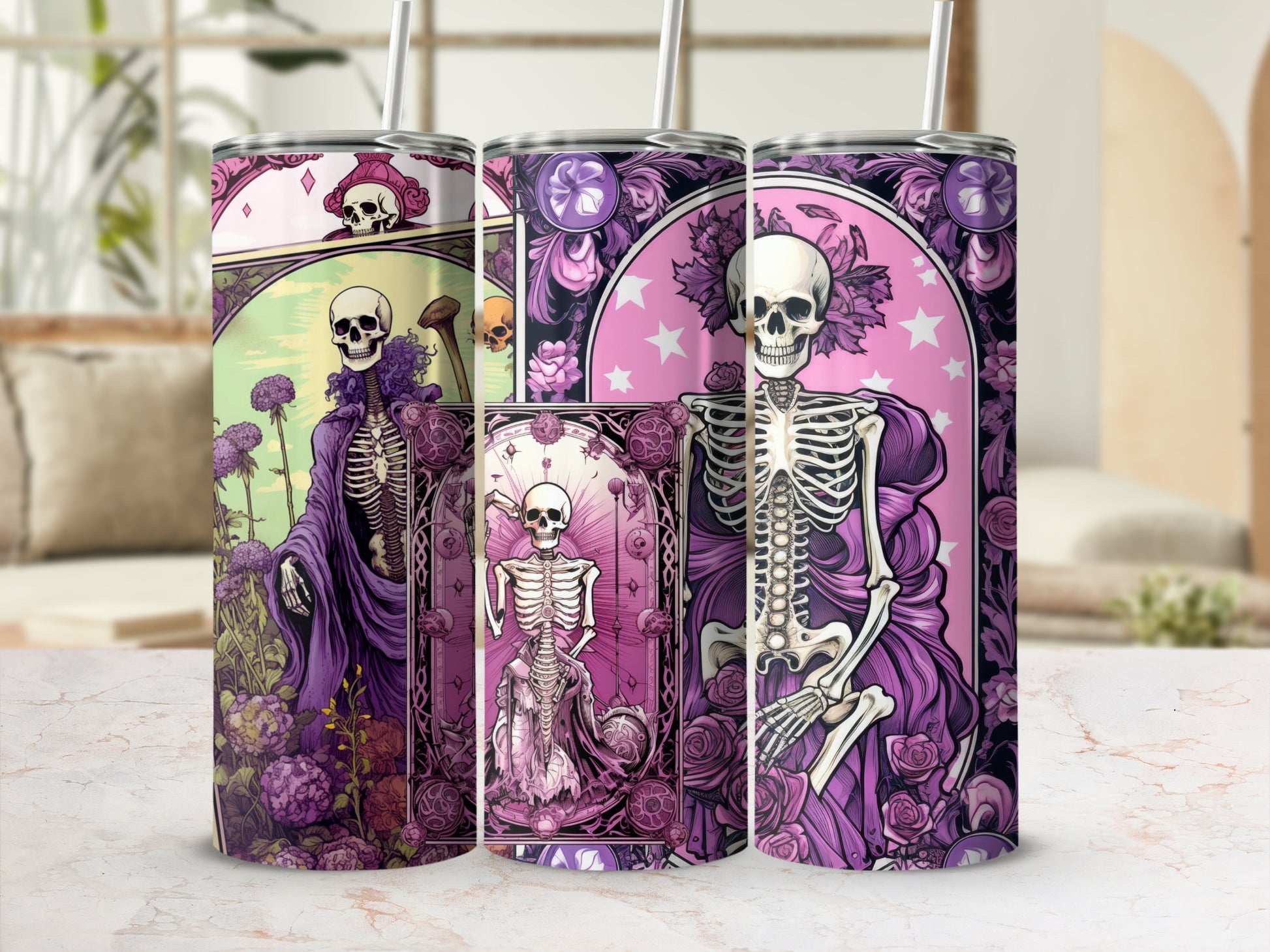 Gothic Skeleton Floral Art Tumblers