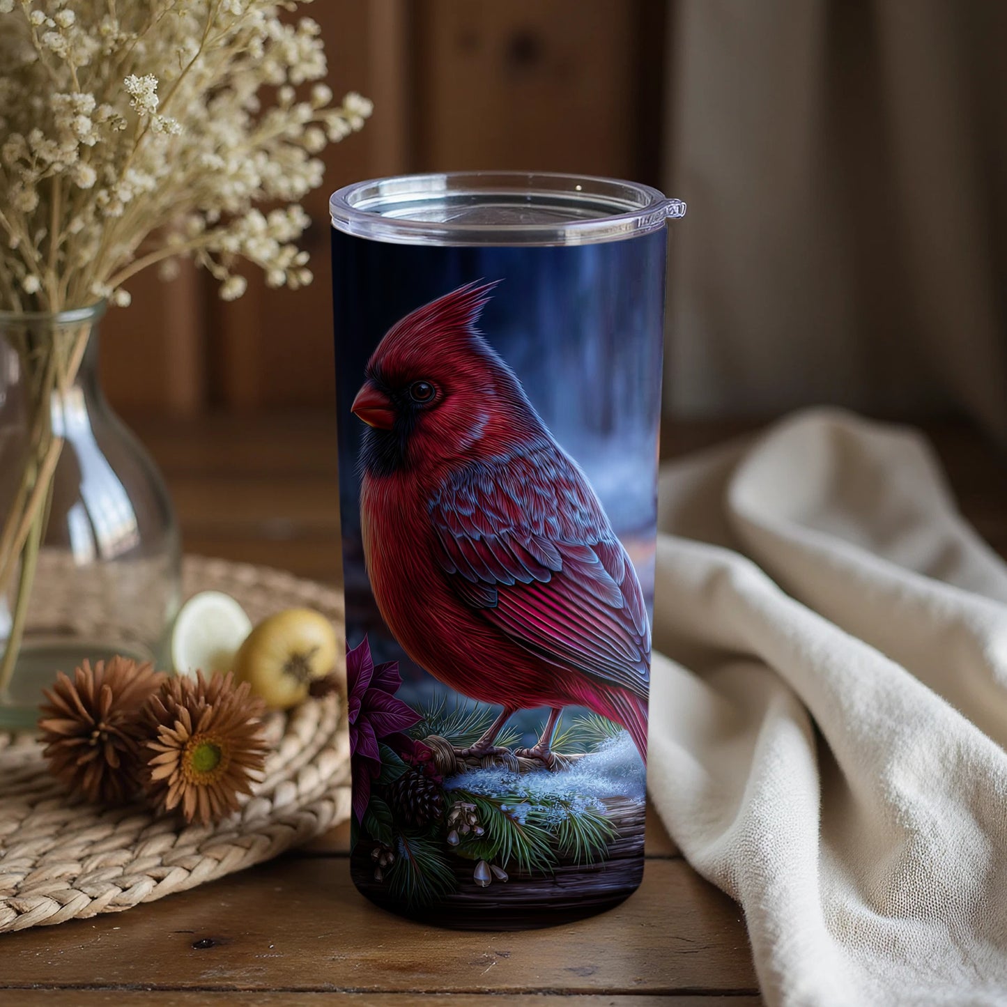 Vibrant Red Cardinal Art Insulated Travel Tumbler