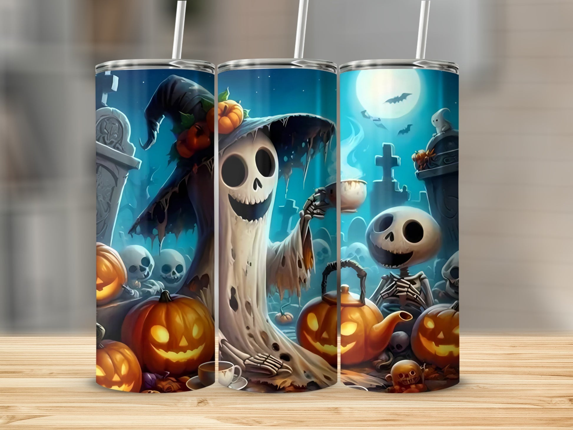 Halloween Ghost and Pumpkin Themed Tumbler Cups