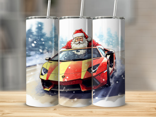 Santa Driving Sports Car Christmas Tumbler Cup