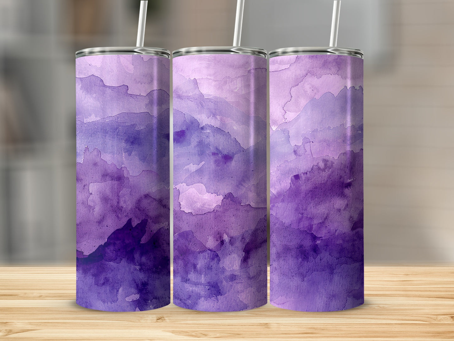 Purple Watercolor Mountain Design Tumbler Drinkware