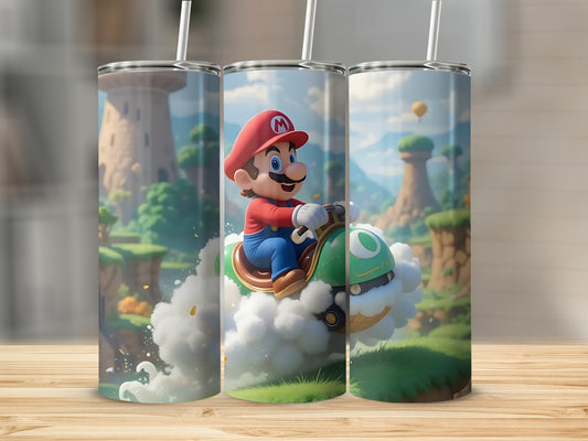 Colorful Mario Riding on Yoshi Custom Tumbler