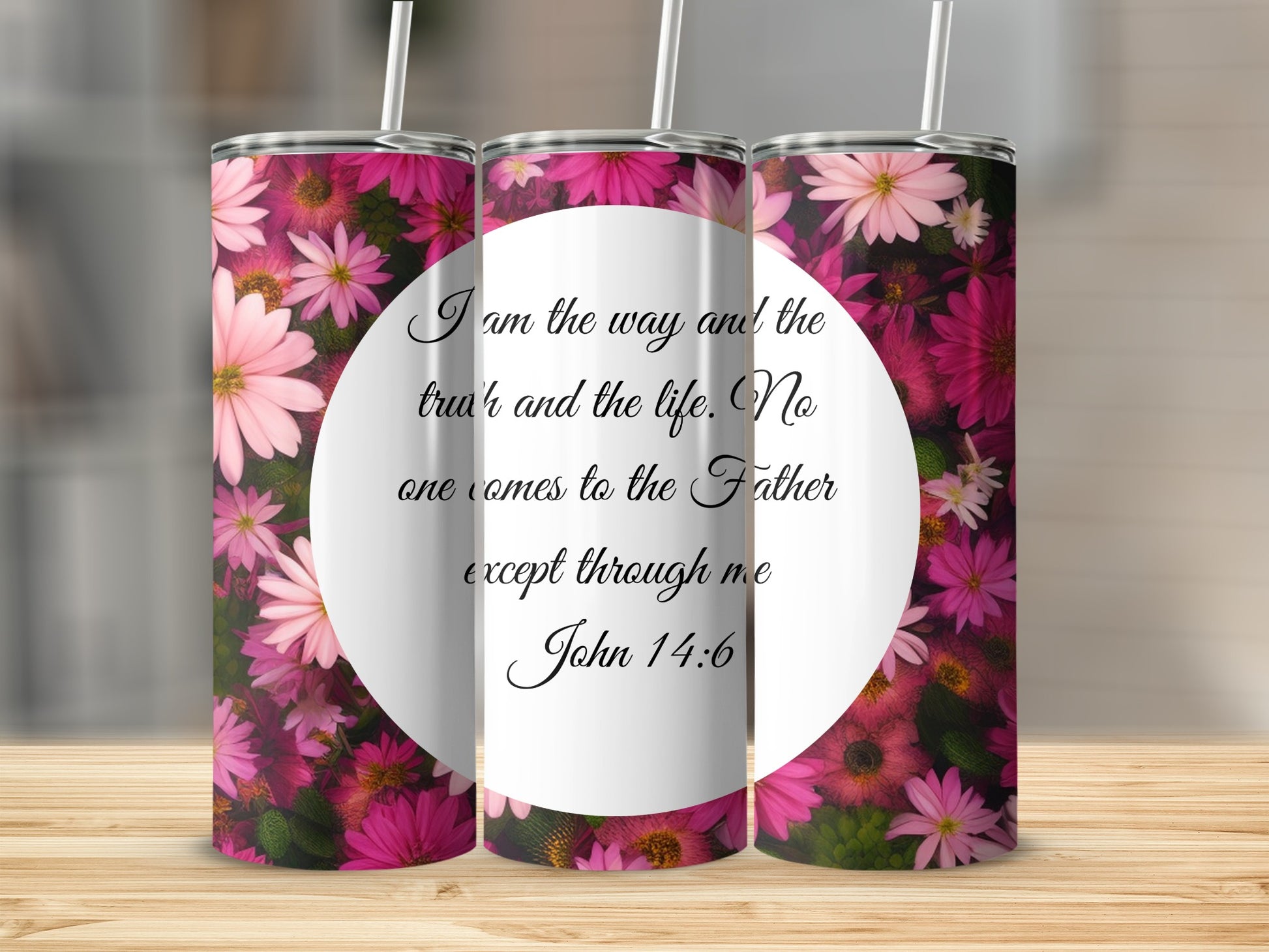 Inspiring Floral Design Tumbler with John 14:6 Quote