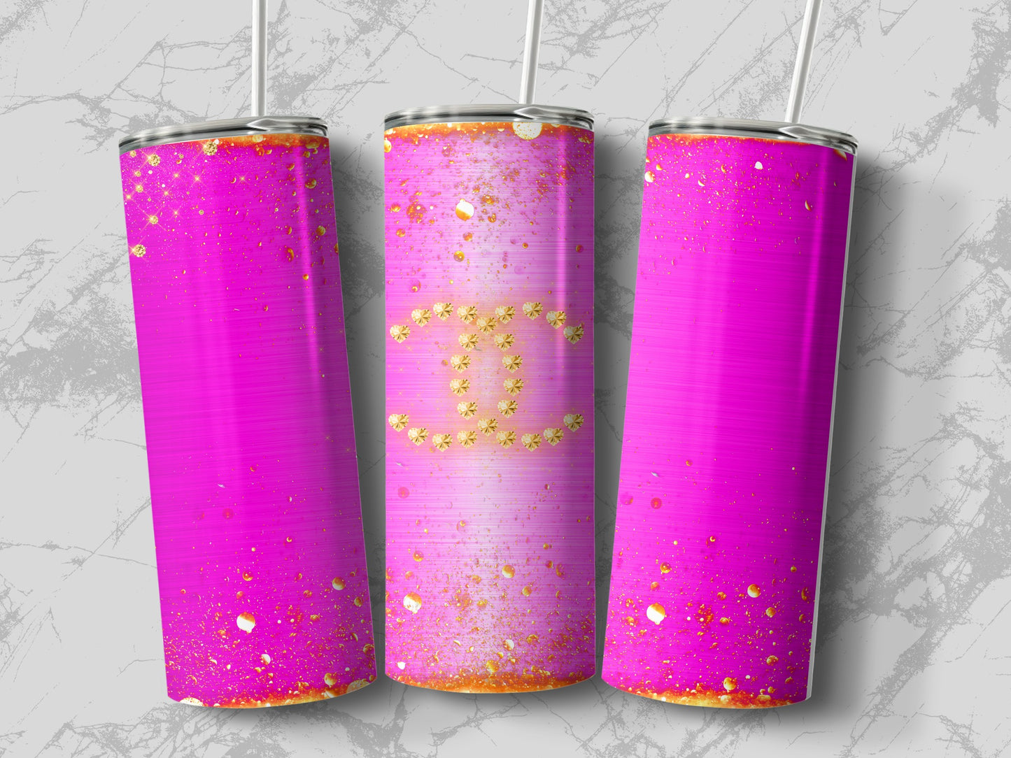 Sparkling Pink Ombre Glitter Tumbler with Gold Accents