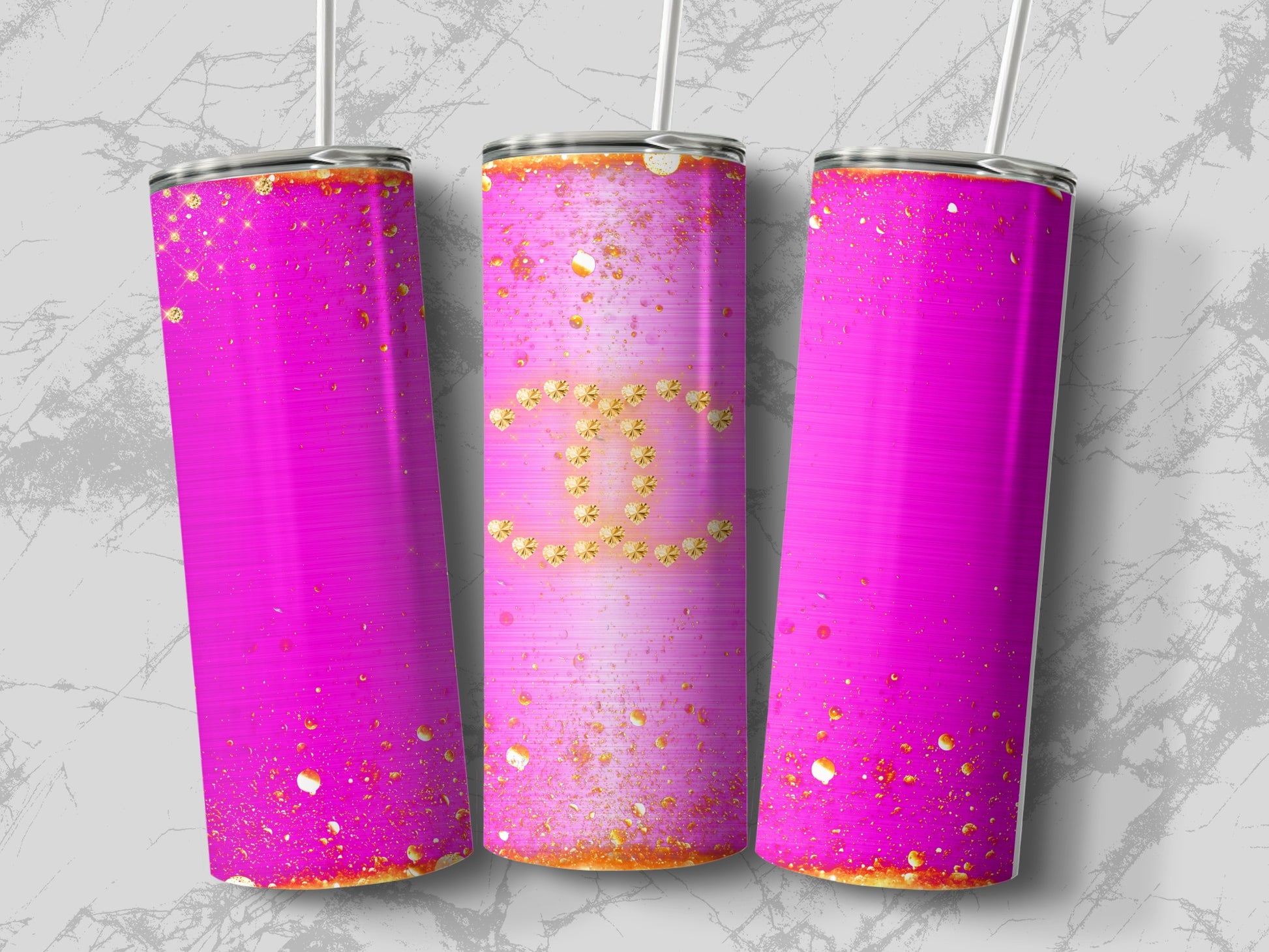 Sparkling Pink Ombre Glitter Tumbler with Gold Accents