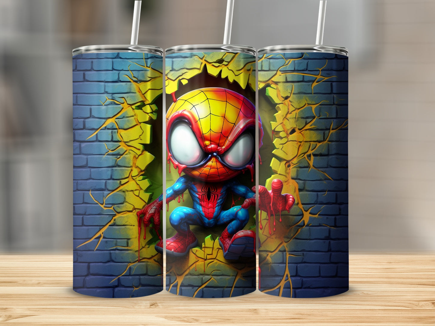 Cute Cartoon Hero Breaking Through Wall Tumbler