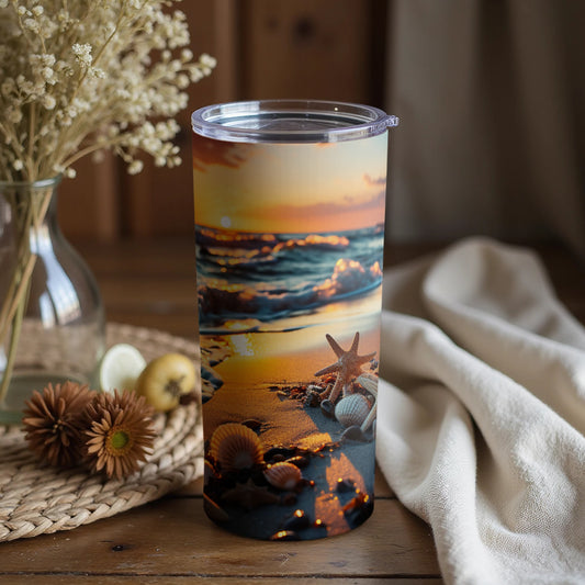 Sunset Beach Shells Design Tumbler with Lid