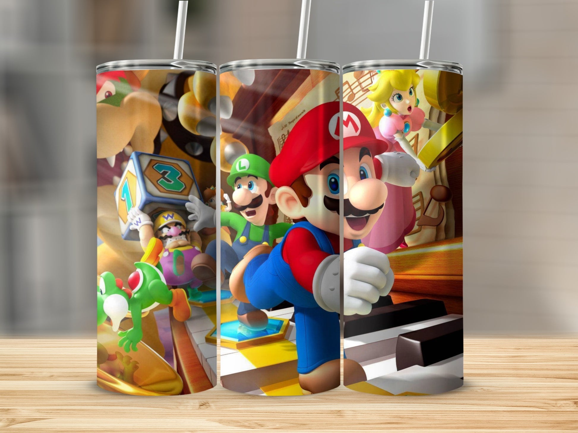 Vibrant Mario Themed Tumbler with Colorful Characters