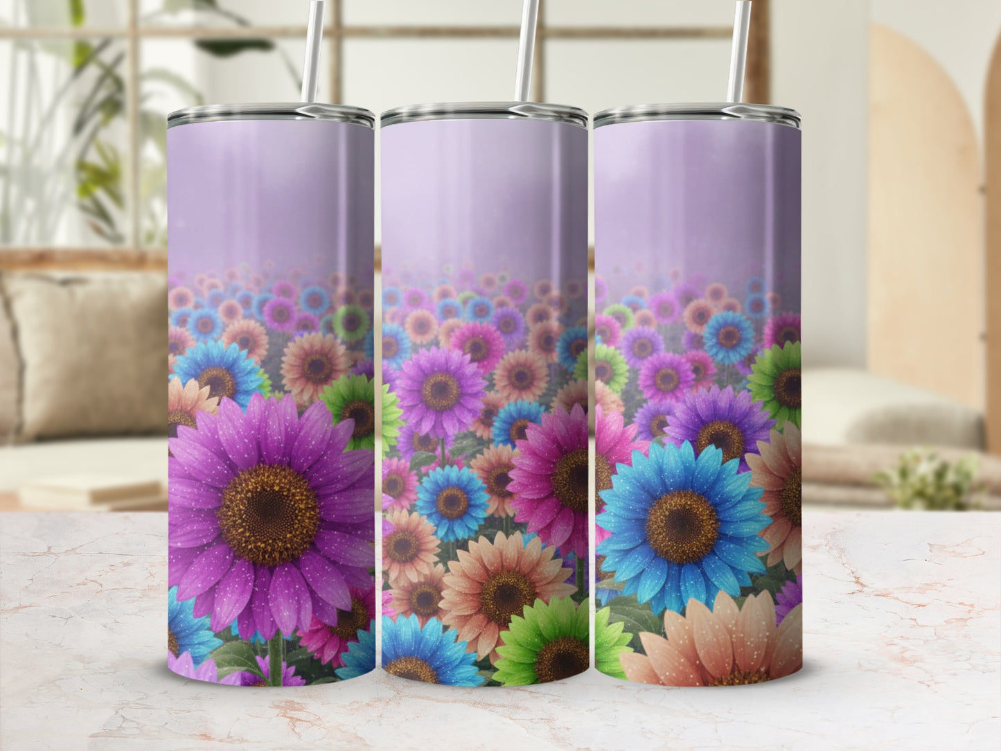 Colorful Sunflower Design Insulated Tumbler Cup
