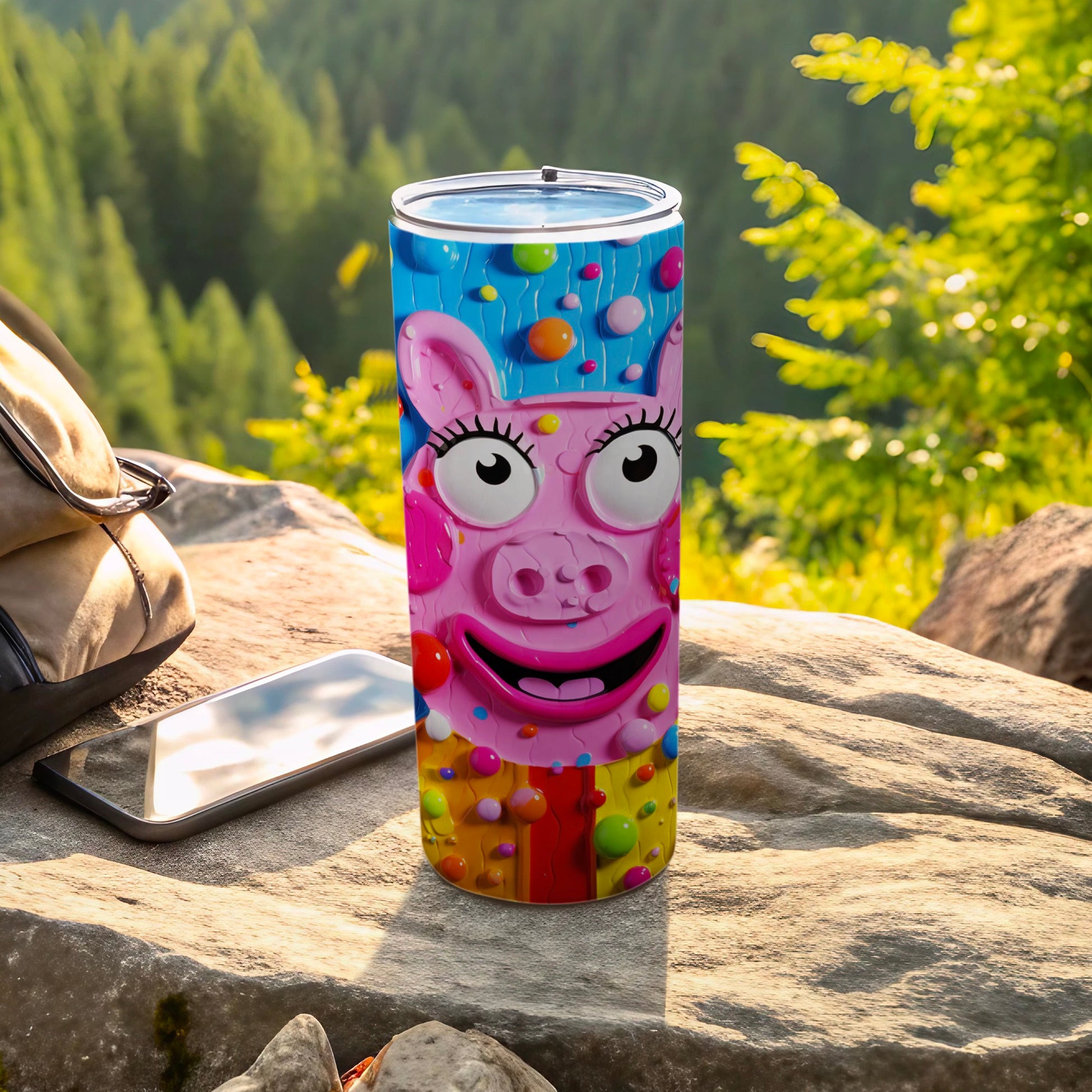 Colorful Smiling Pig Design Stainless Steel Tumbler