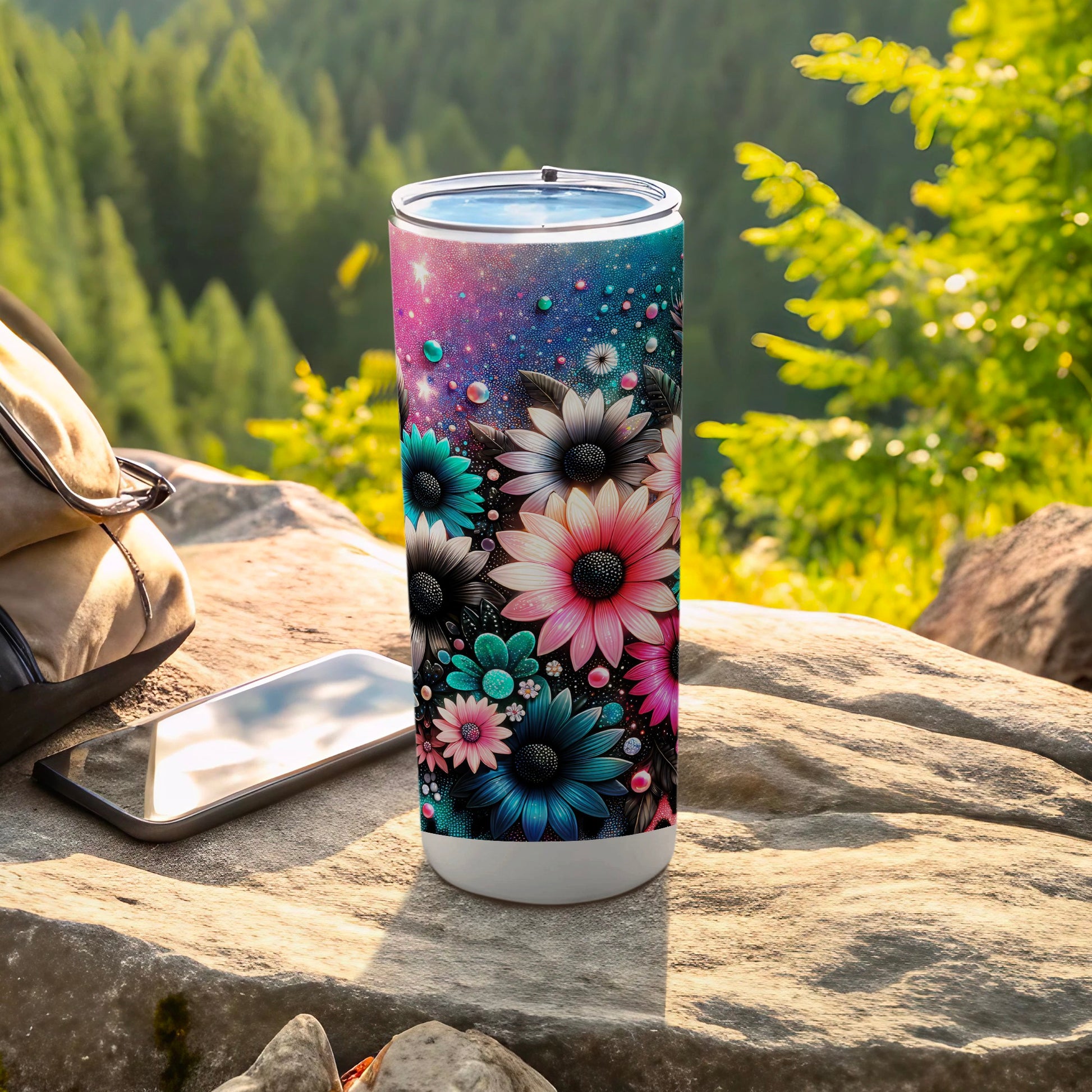 Cosmic Floral Themed Insulated Tumbler for Outdoor Use