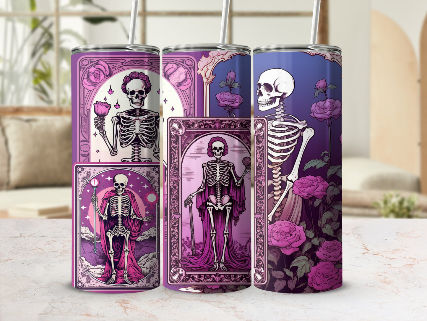 Skeleton Themed Tumblers with Stylish Rose Designs