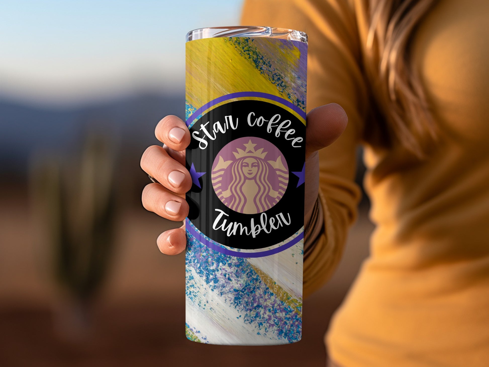 Custom Star Coffee Tumbler with Vibrant Design