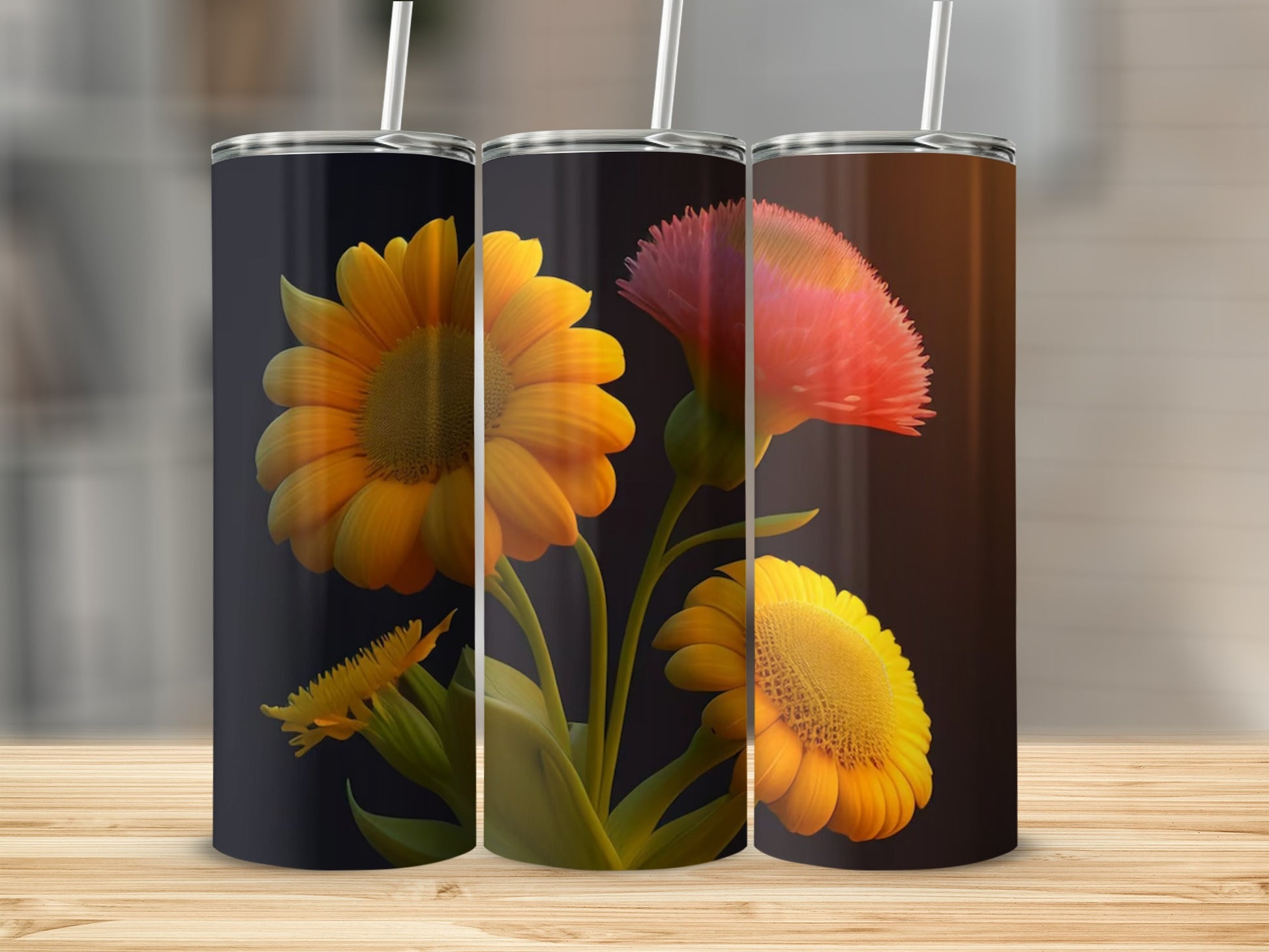 Bright Yellow and Red Floral Design Tumbler
