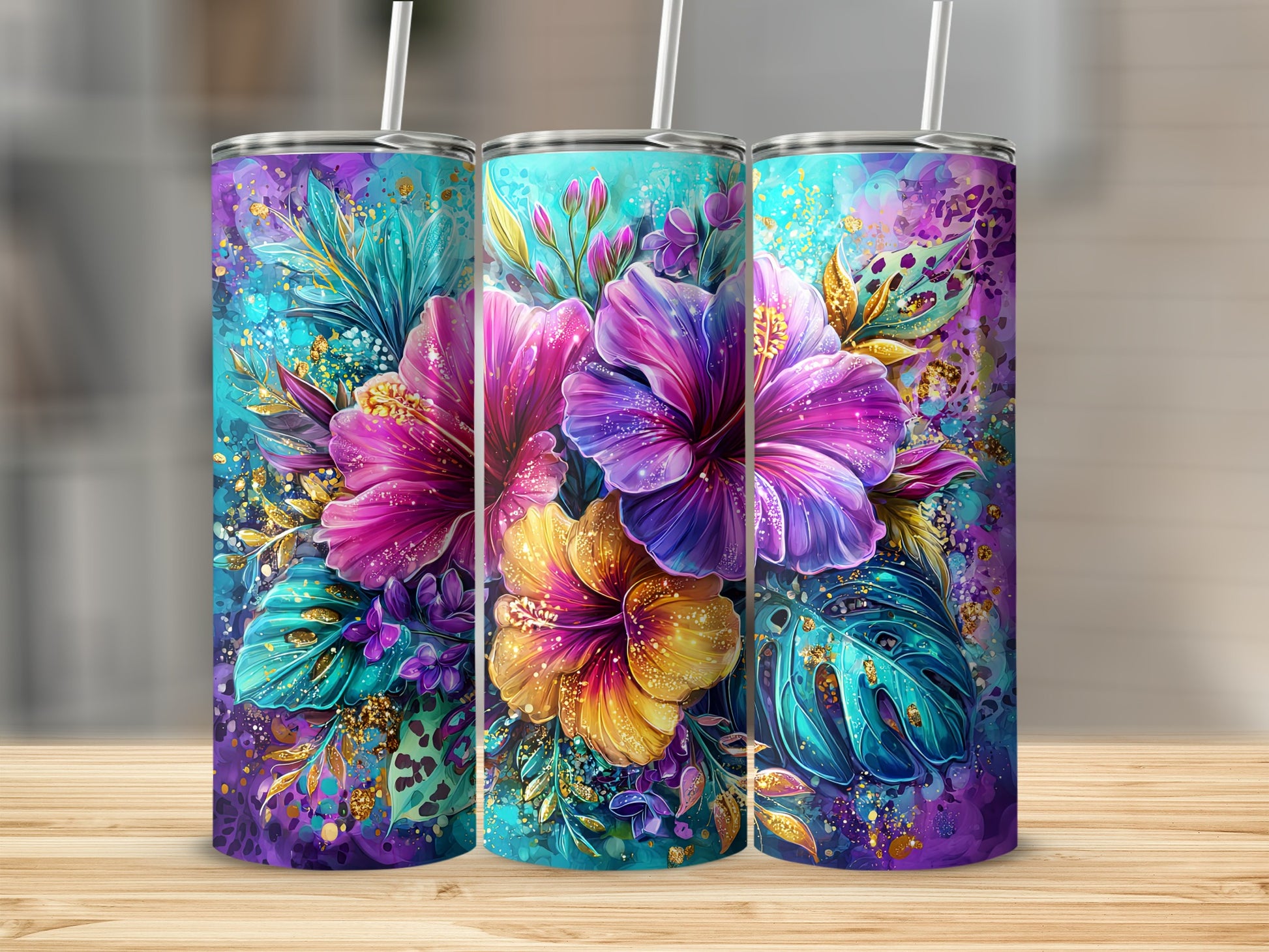 Vibrant Abstract Floral Design Insulated Tumbler