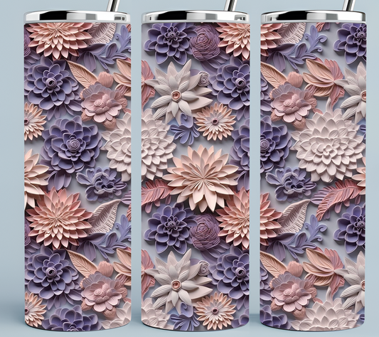 Periwinkle, pink, and off white 3D flower tumbler