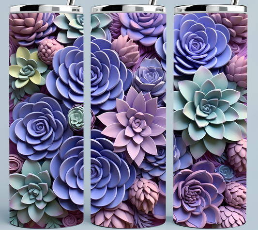 Beautiful Purples and Teal Succulent Tumbler