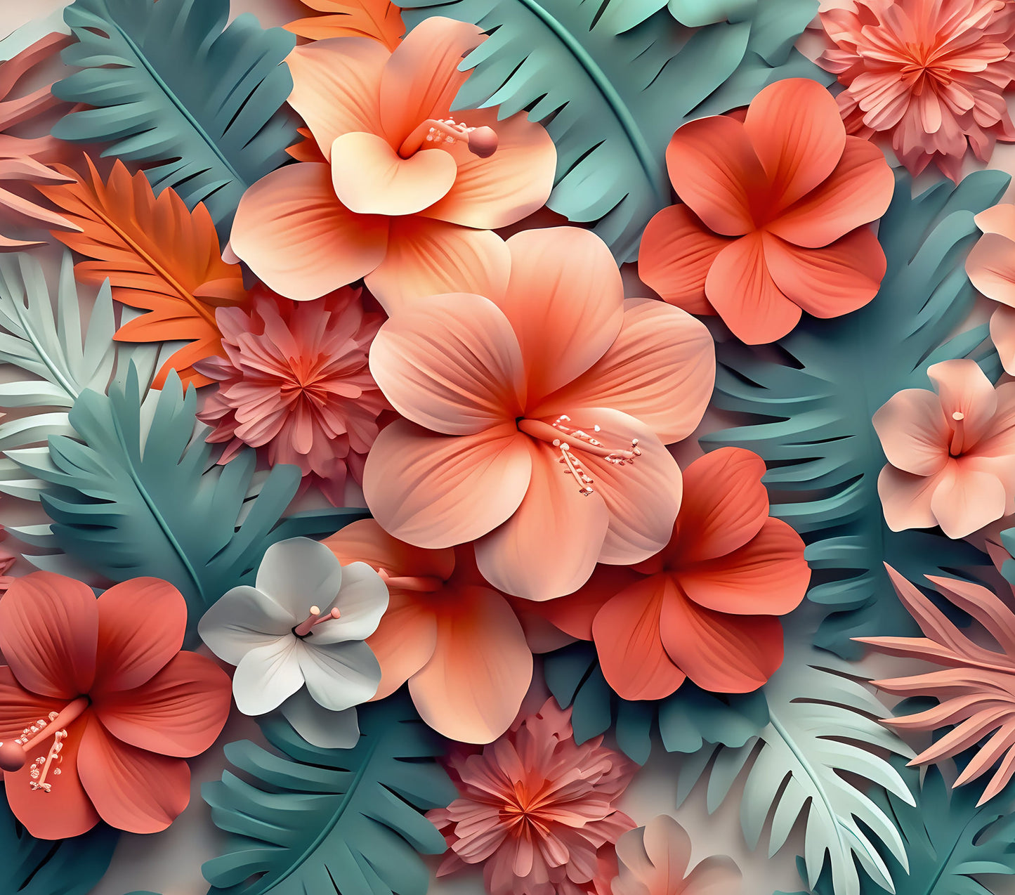 3D Paper Flowers Teal and Peach