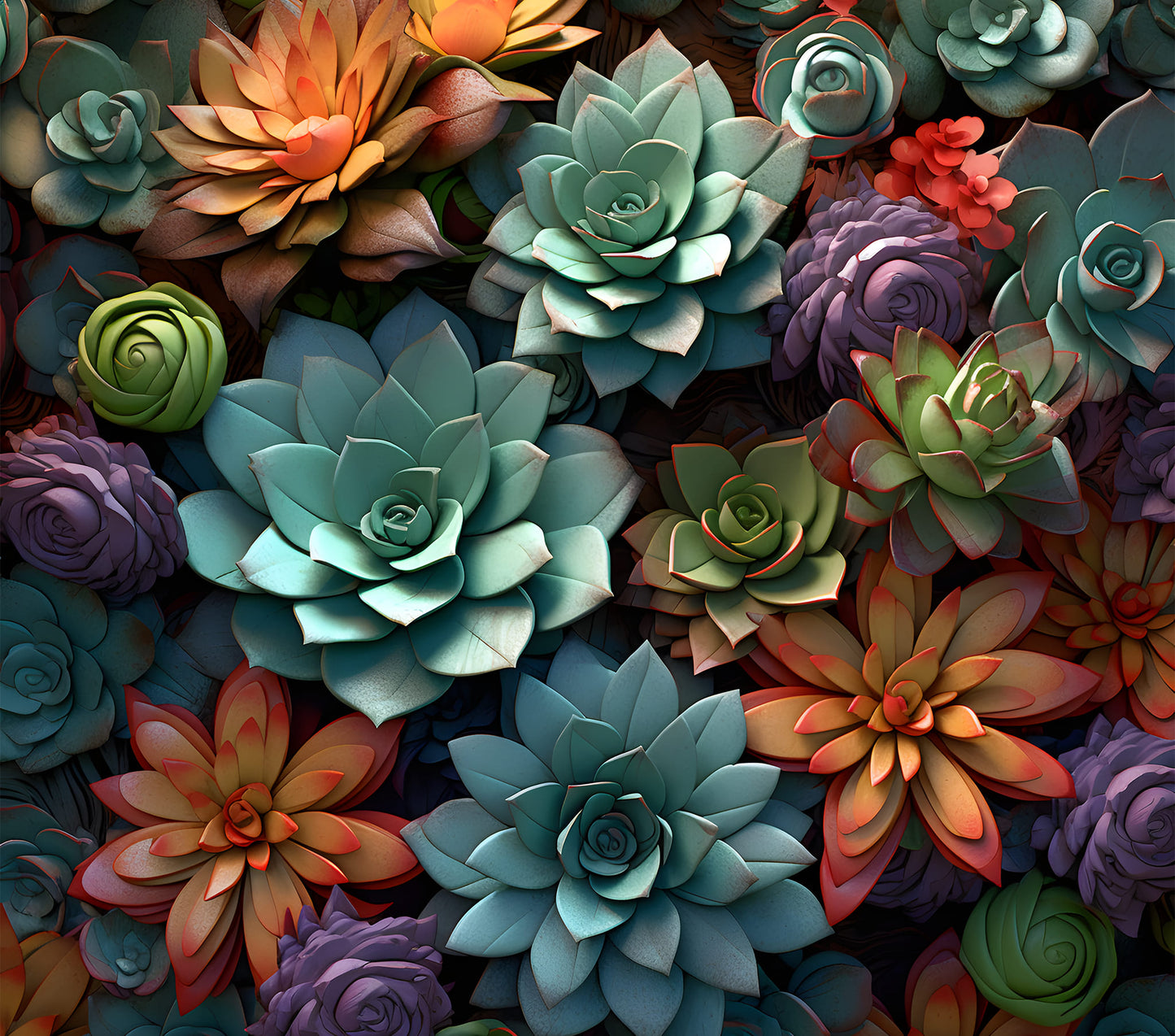 3D Succulent Flowers Teal, Purple, and Peach tumbler