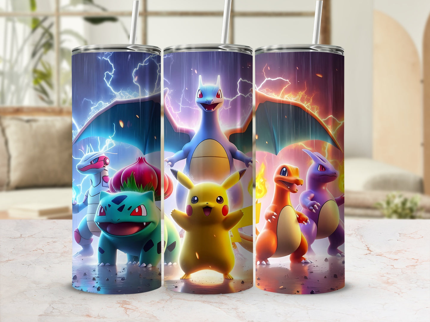 Vibrant Characters and Lightning Design Tumbler