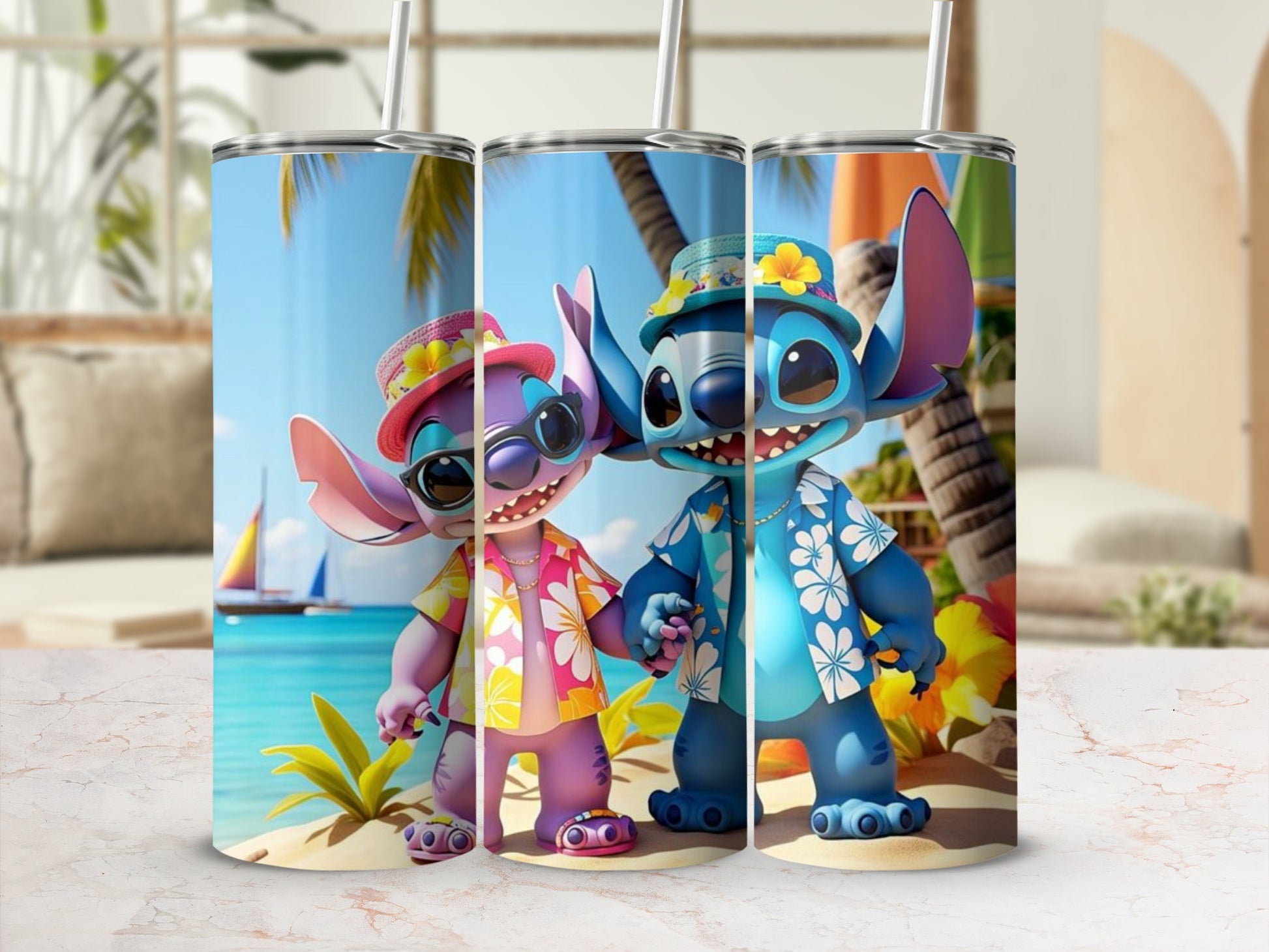 Adorable Detailed Cartoon Beach Scene Tumbler Design