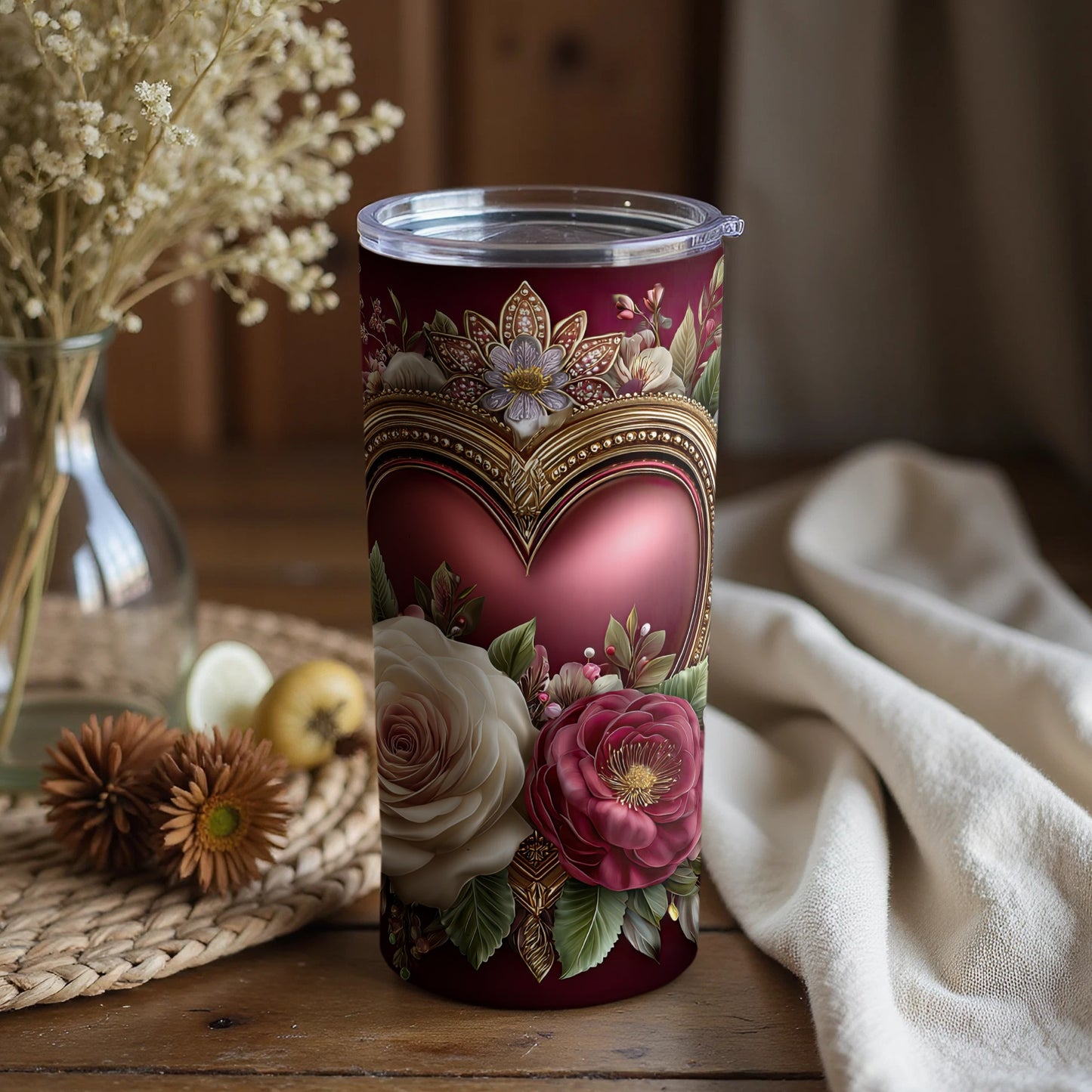 Beautiful Heart Floral Design Tumbler for Everyday Use