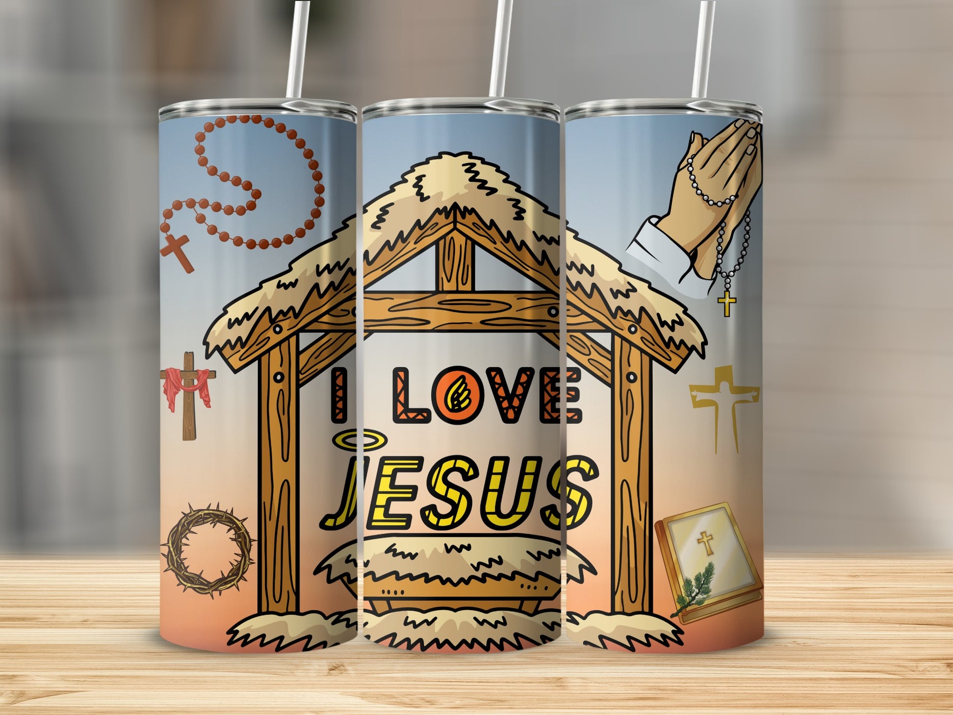 I Love Jesus Nativity Scene Tumbler Christian Gift