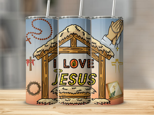 I Love Jesus Nativity Scene Tumbler Christian Gift