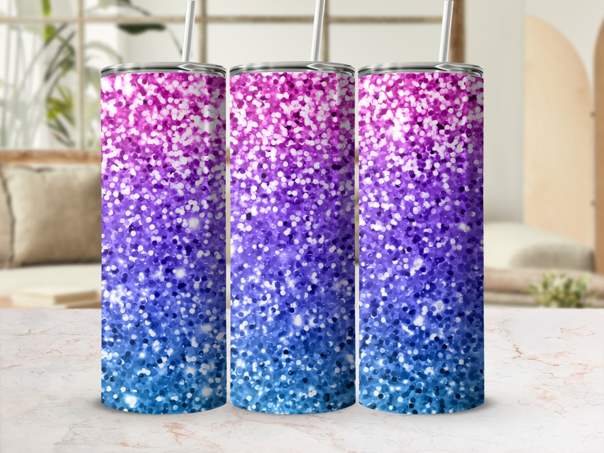 Sparkling Pink to Blue Gradient Tumbler Cups