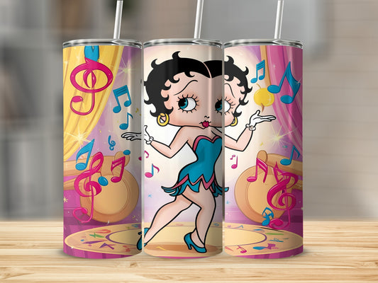 Betty Boop on stage with musical notes and stage lights.