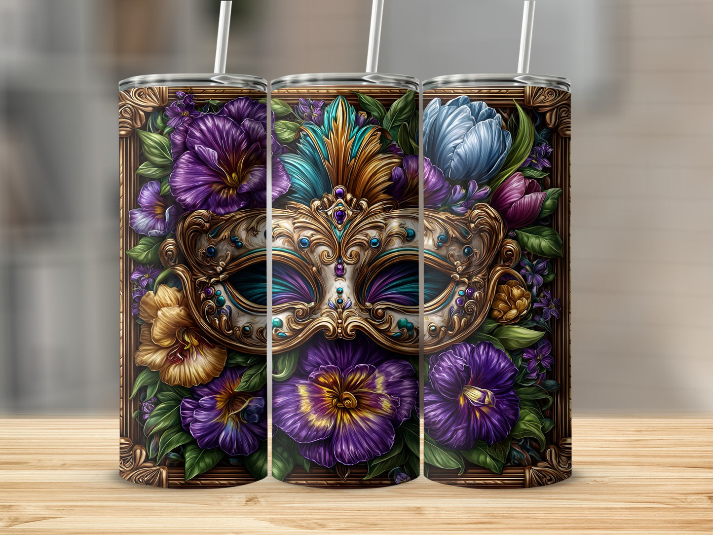 Elegant Florals and Mask Theme Decorative Tumbler