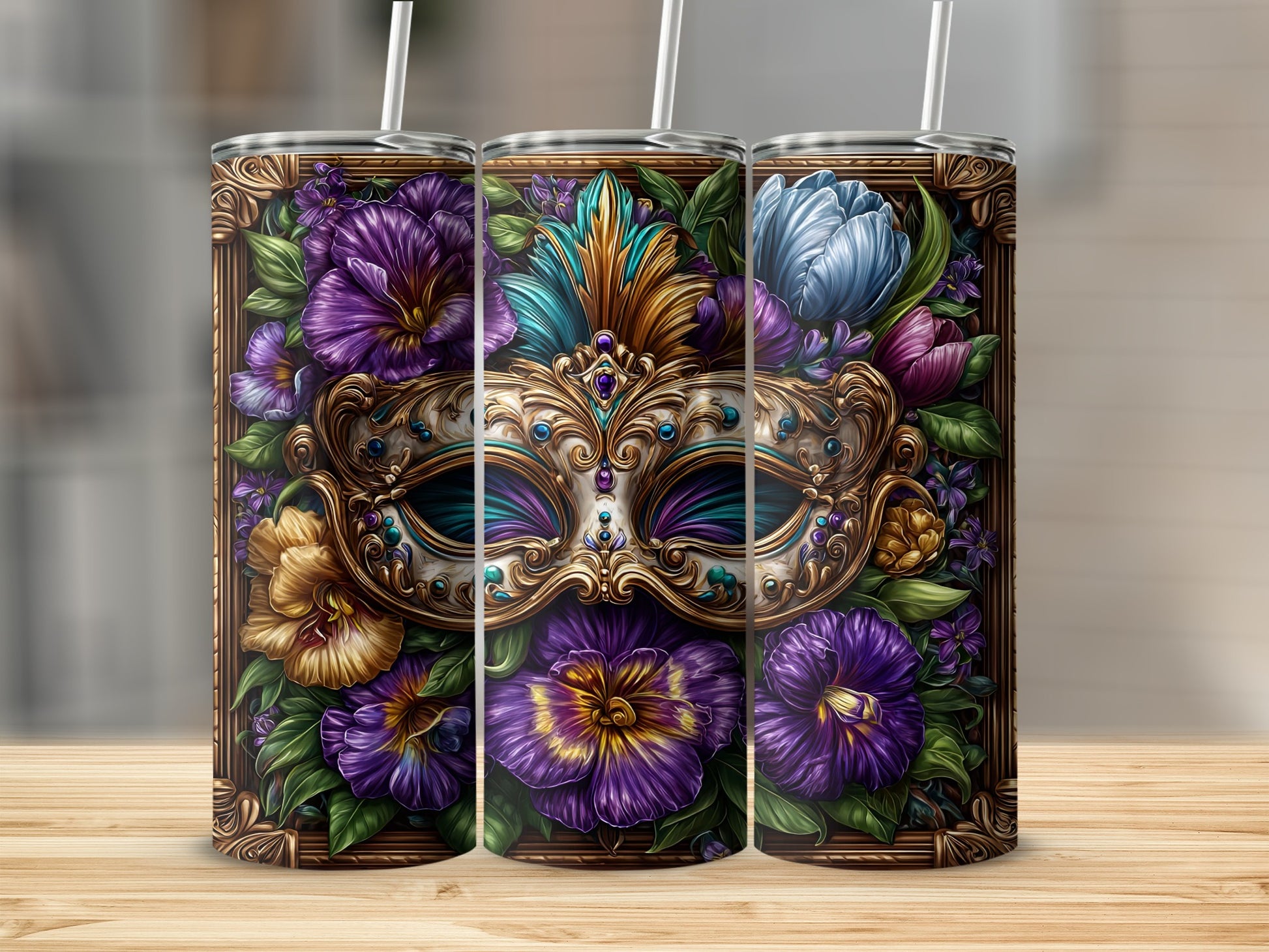 Elegant Florals and Mask Theme Decorative Tumbler