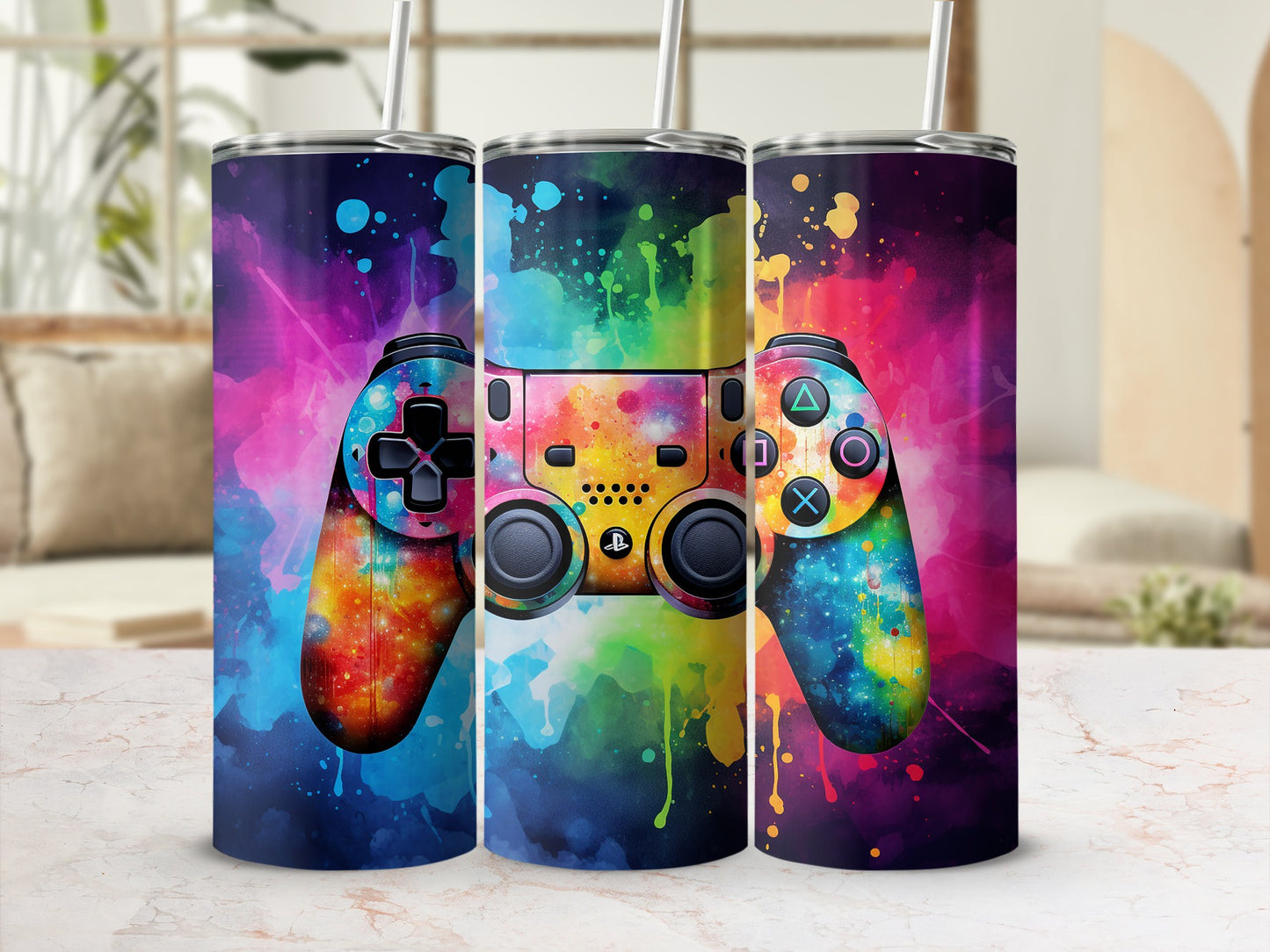 Colorful Splash Art Gaming Controller Design Tumbler