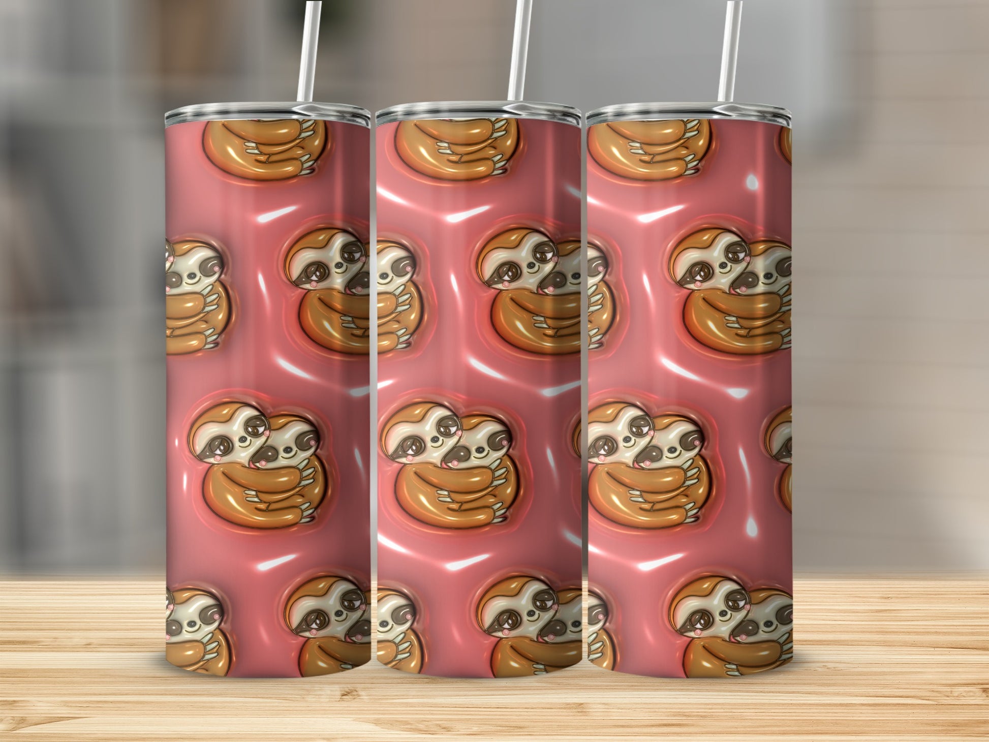 Cute Sloth Illustrations Tumbler with Straw