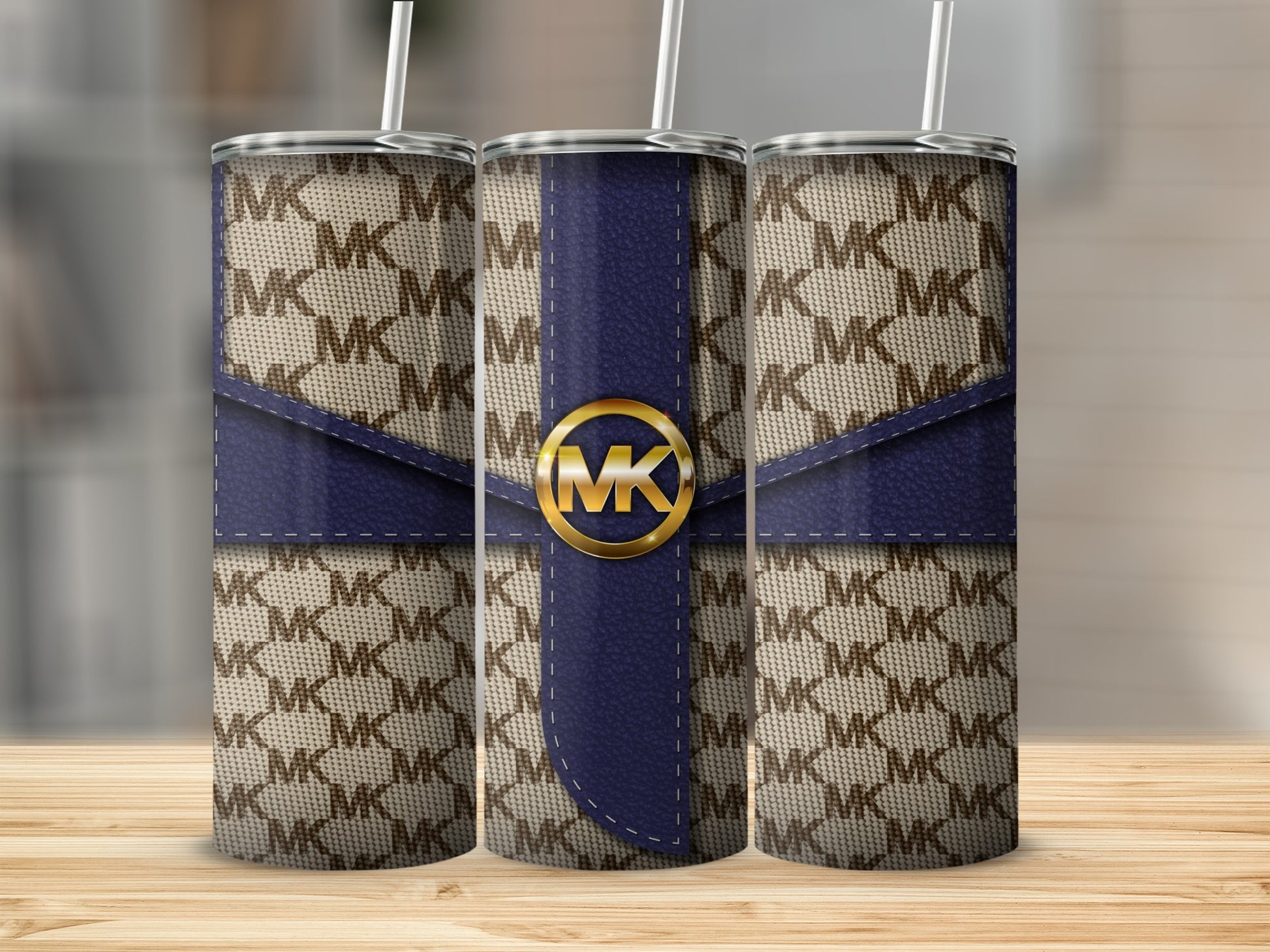 MK Monogram Blue Accent Tumbler Wrap Design