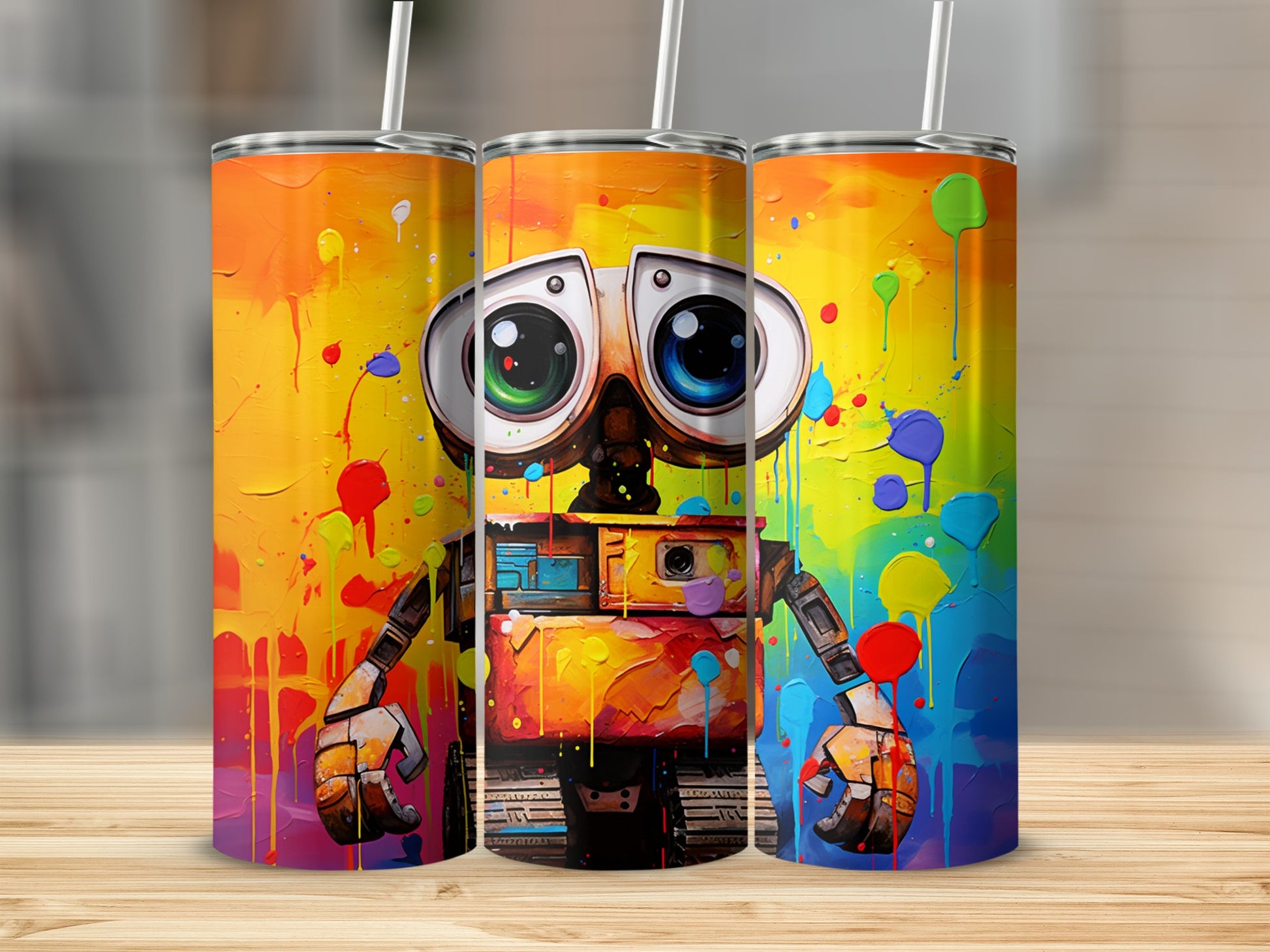 Colorful Robot Splatter Art on Tumbler Cup Product