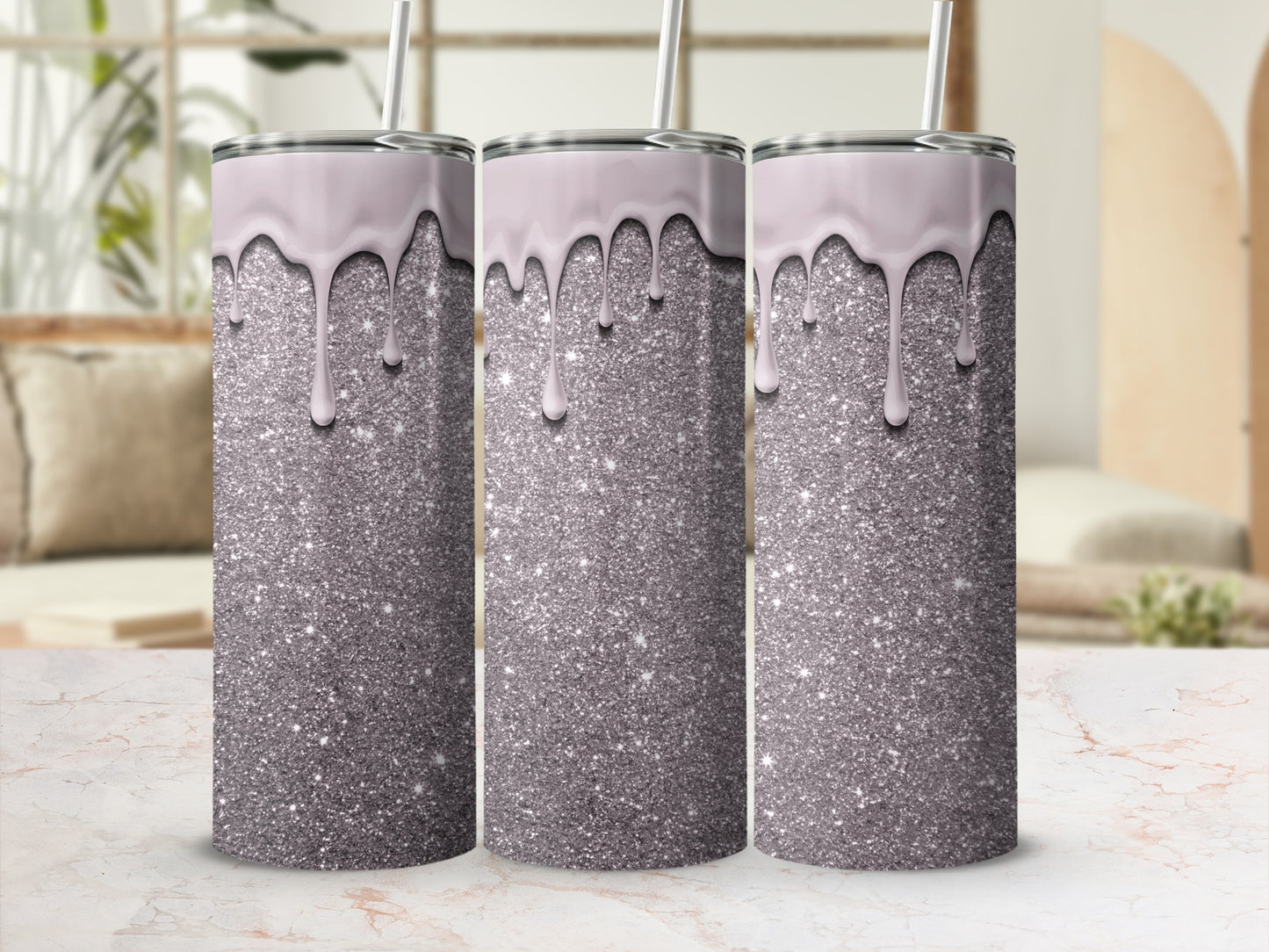 Sparkly Glitter Tumbler with Ice Cream Drips Design