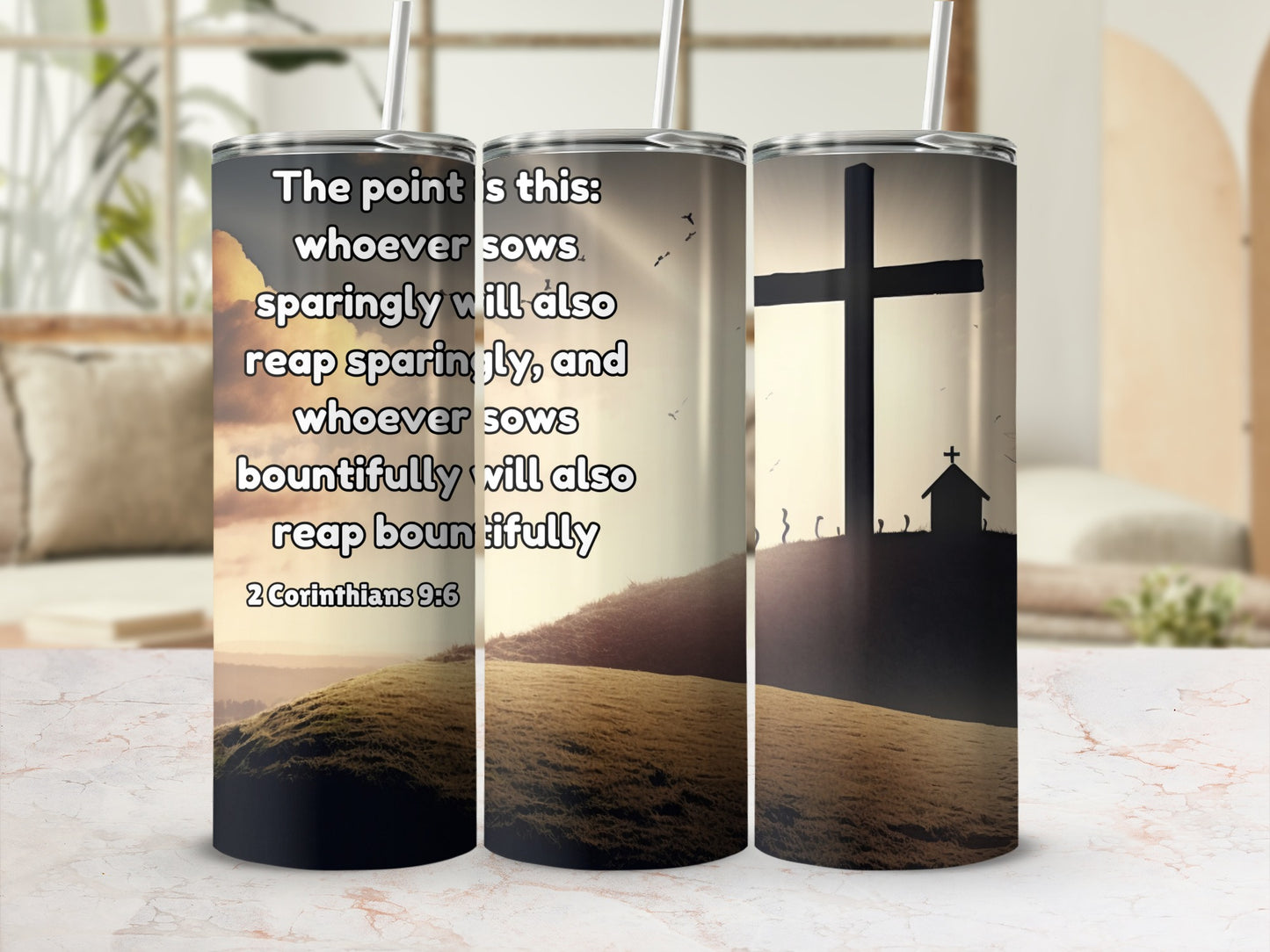 Inspirational 2 Corinthians 9:6 Design Tumbler Set