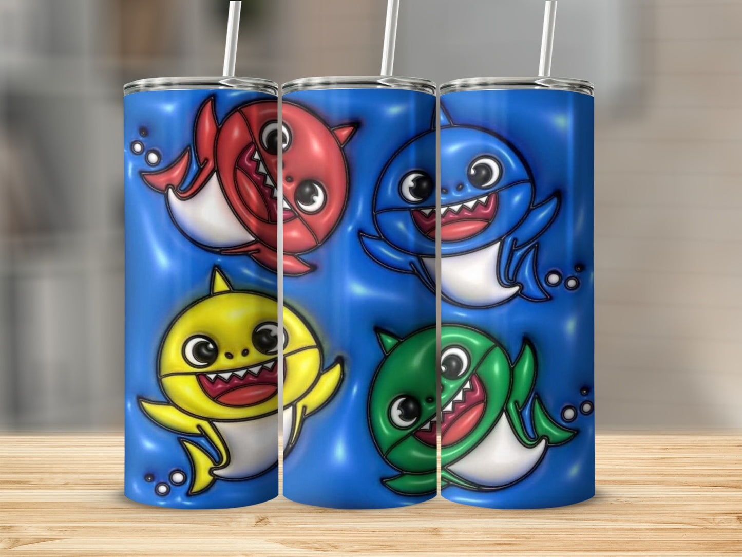 Colorful Cartoon Shark Themed Drink Tumbler