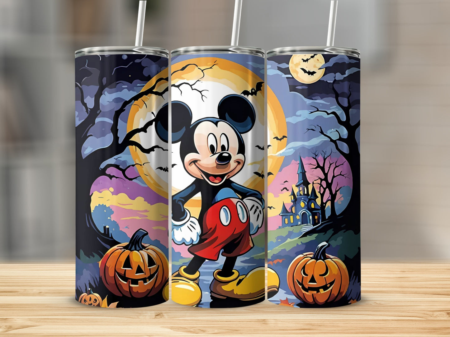 Halloween Mickey Mouse Tumbler with Pumpkins and Castle