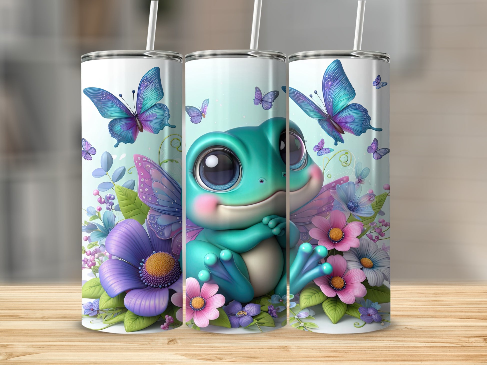 Cute Froggy and Butterflies Design Tumbler Cup