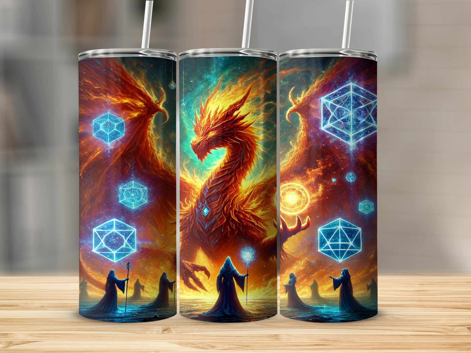 Mystical Dragon Design with Geometric Patterns Tumbler