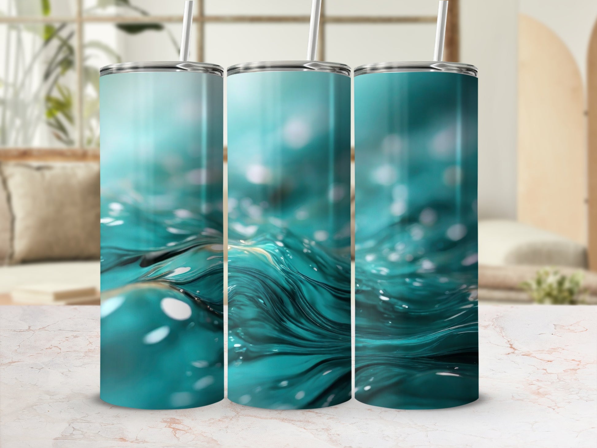 Deep Teal Liquid Waves Shimmering Bubbles Tumbler product type