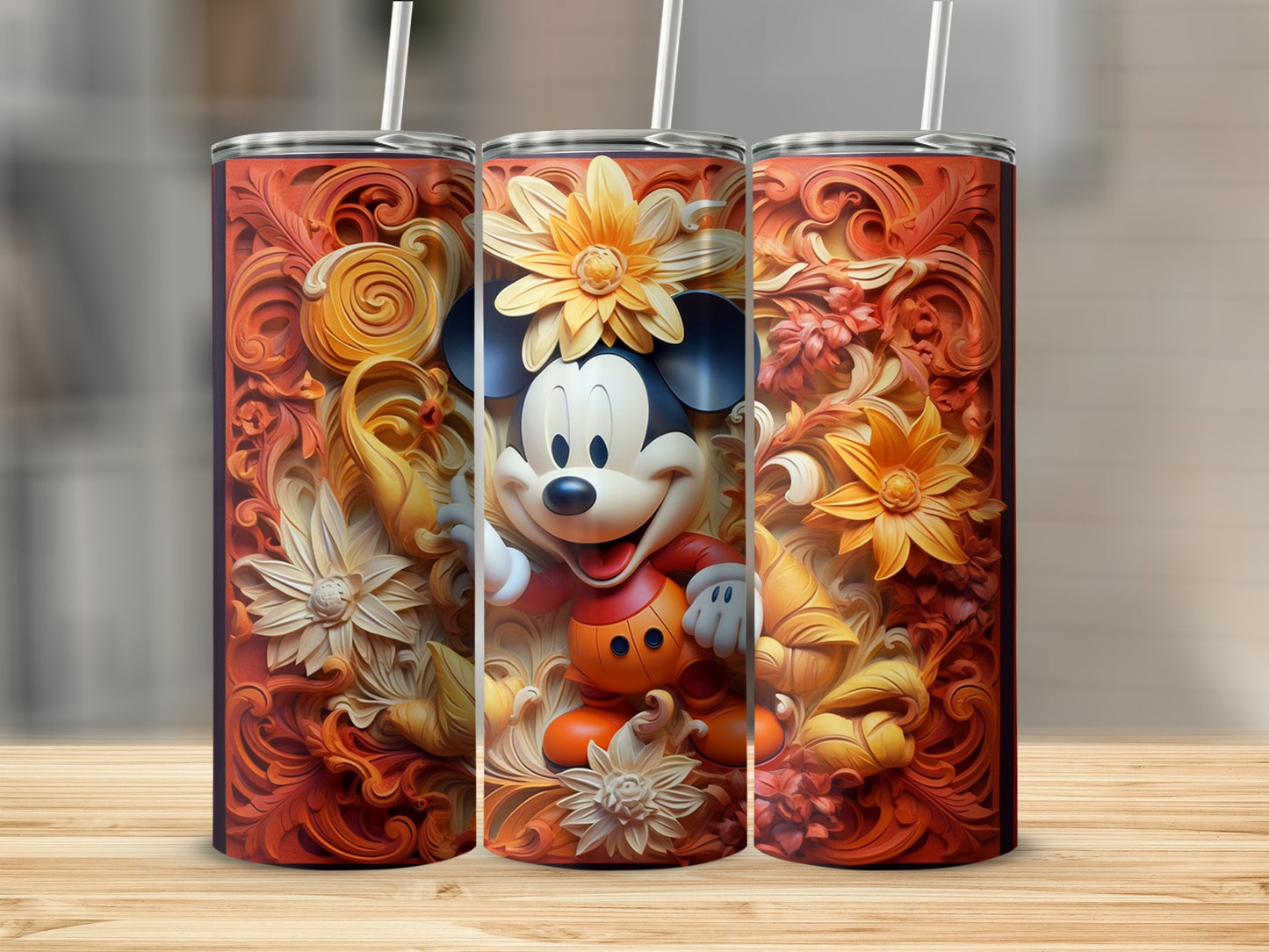 Floral Mickey Mouse Decorative Tumbler Cup