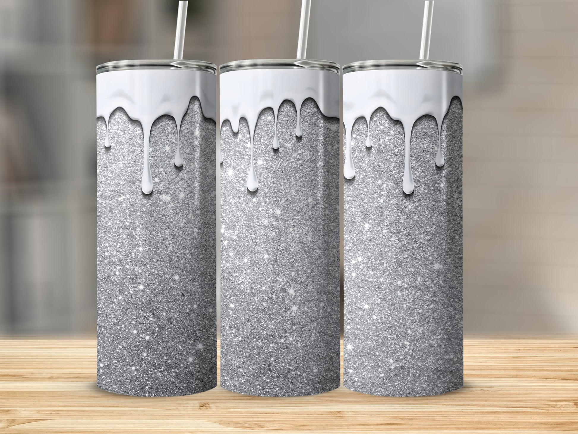 Glitter Drinkware Tumbler with Silver Sparkle Design