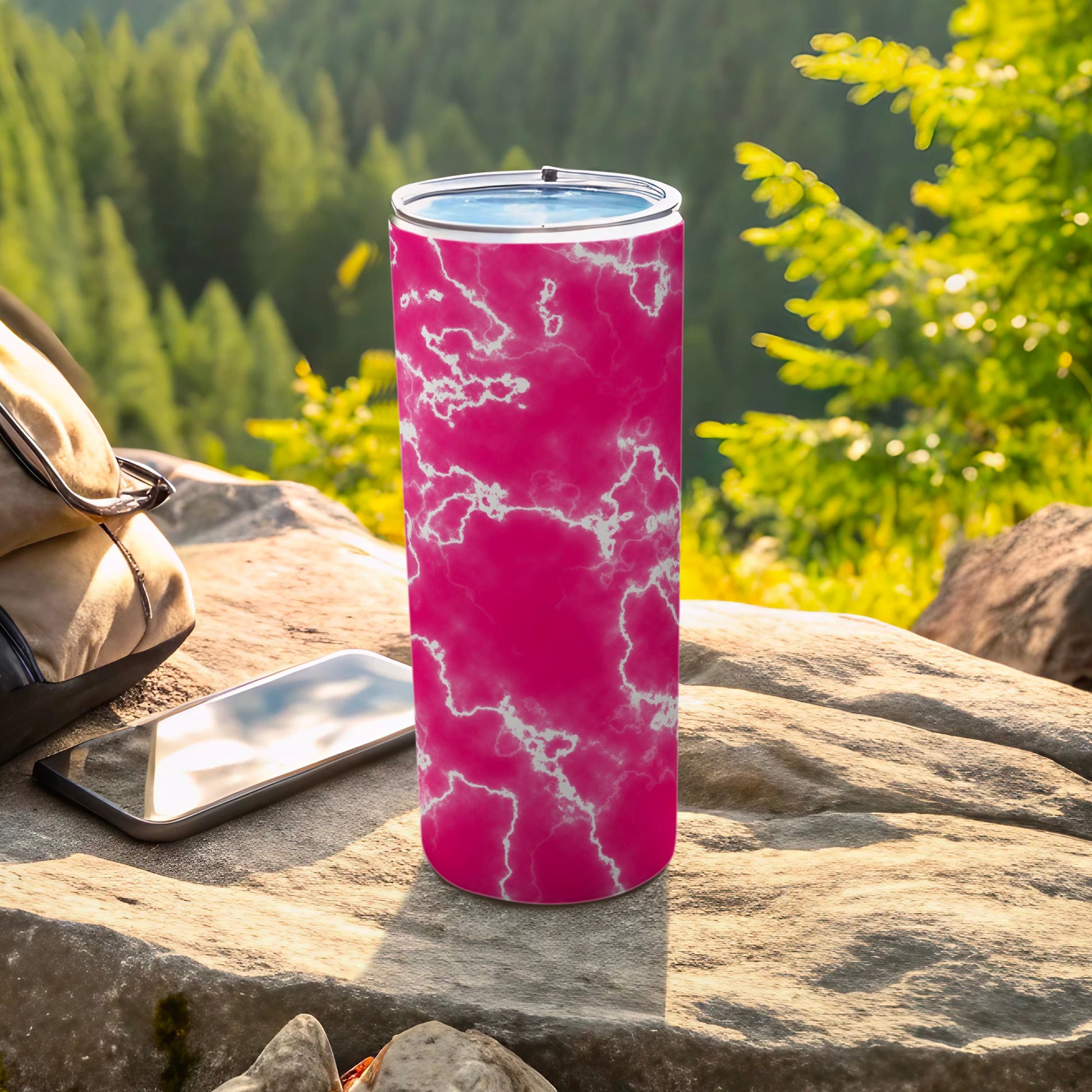 Hot Pink White Lightning Pattern Travel Tumbler product type
