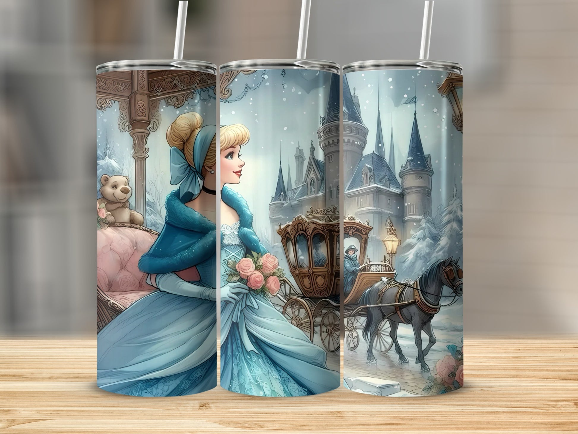 Princess in Blue Gown and Castle Fantasy Tumbler