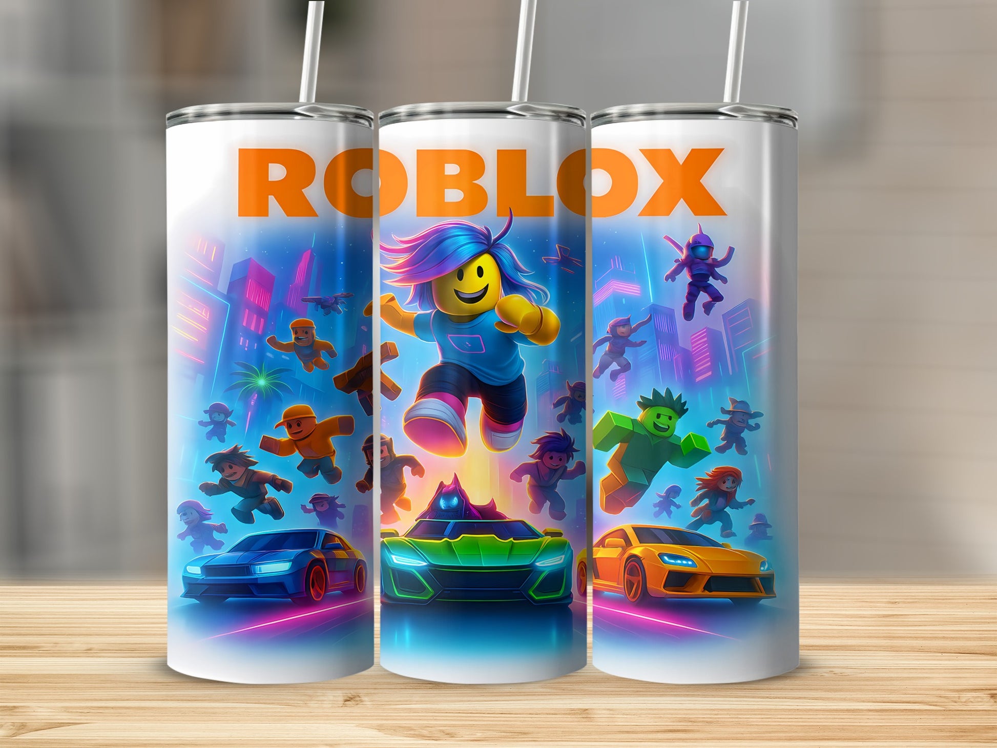 ROBLOX themed tumblers featuring vibrant gaming art